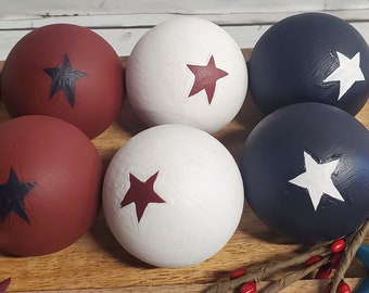 Americana Patriotic Wood Ball Set: Red, White & Blue Star Bowl Fillers