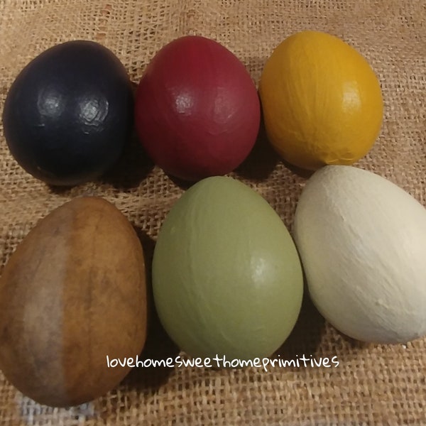 Primitive Hand Painted Paper Mache Eggs Set of 6 Easter Bowl Fillers