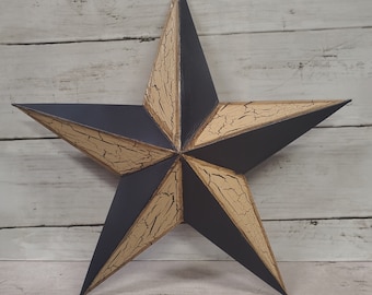 Primitive Hanging Barn Star 12" Crackled Tan and Navy or Choice of Colors  Farmhouse Country Rustic Wall Decor