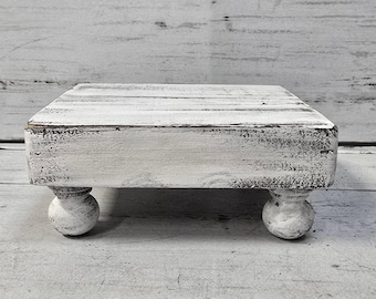 Rustic White Washed Distressed Mini Wood Riser Handmade Tiered Tray Decor Shelf Decor