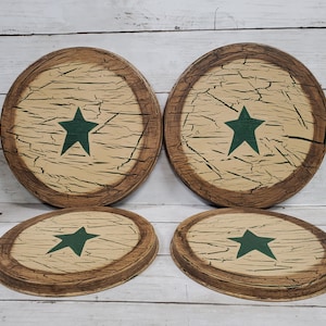 Primitive Stove Burner Covers Crackle Painted Tan with Green Stars or Choice of Colors Set of 4
