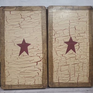 Ensemble de 2 cache-brûleurs pour cuisinière à gaz, peints en beige craquelé primitif avec étoiles bordeaux ou couleurs au choix