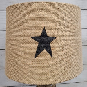 Primitive Burlap Lamp Shade with Prim Star Hand Painted Your choice of color