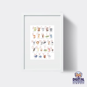 Roze Alfabet Poster Afdrukbare Wall Art ABC Animal Kids Wall Art Aquarel Woodland Nursery Decor Playroom Wall Art Digitale Print