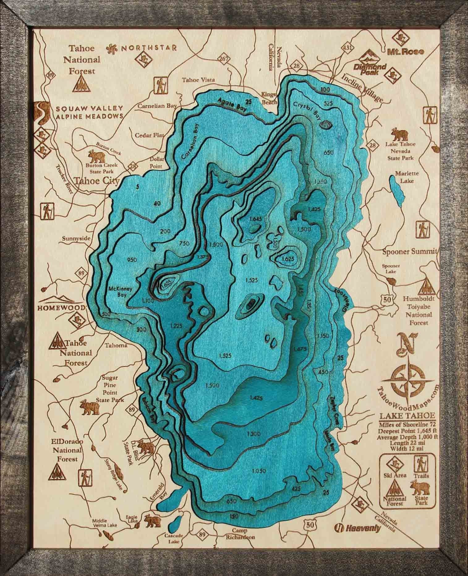 Lake Tahoe 3D Map Highly Detailed Locally Made in Tahoe Etsy