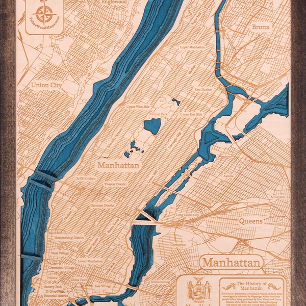 Small Manhattan, NY. 3D Wood Map