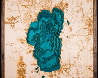 Large Lake Tahoe 3D Wood Map