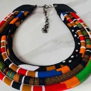 Ankara Fabric/ African Jewelry/ Rope Necklace/ Necklace/ Neckpiece/ Wax Print/ Choker/ Wax Print/ 5 Layer Strands/Statements piece.