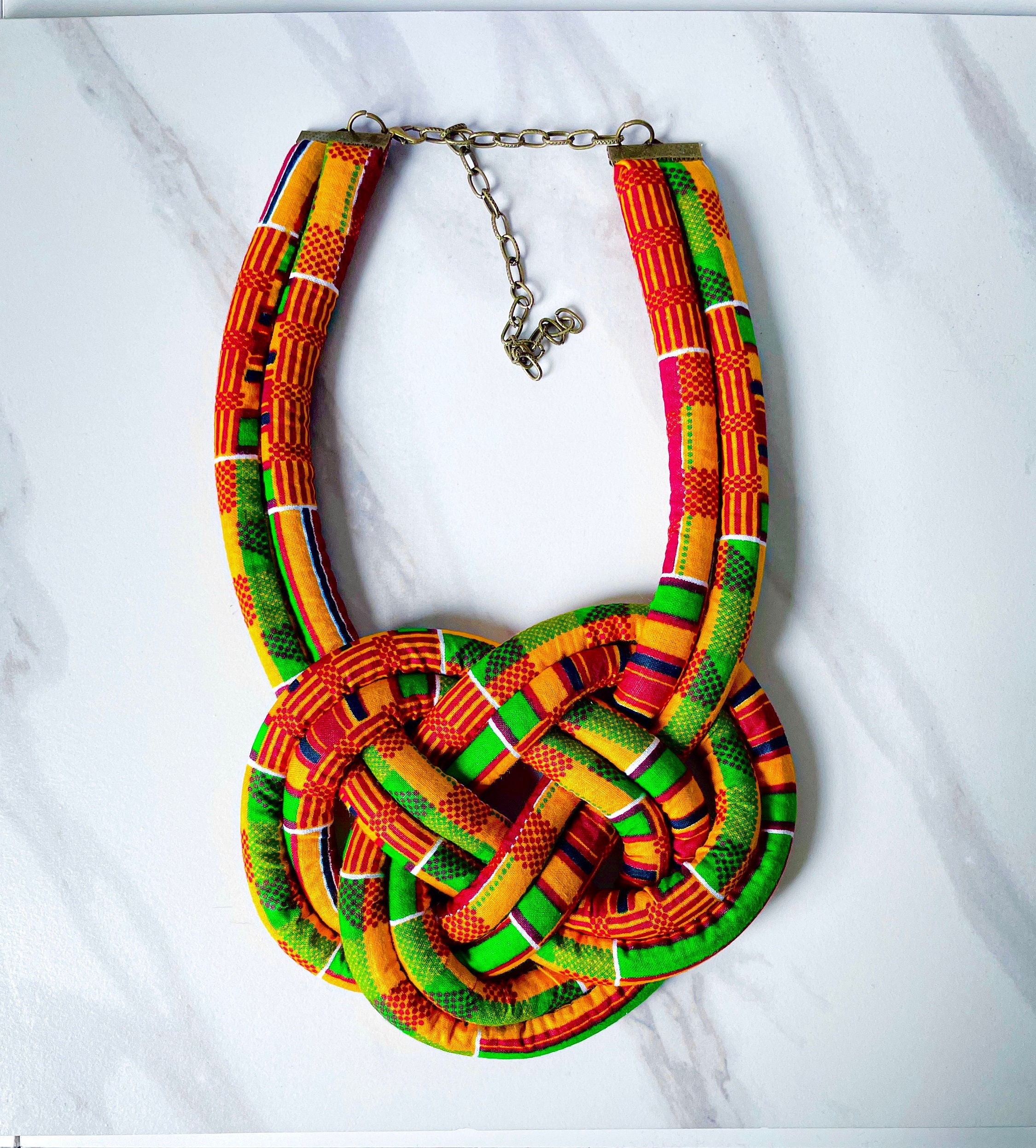 African prints rope necklace tribal handmade fabric neck piece