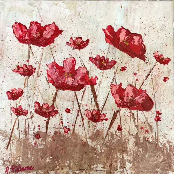 Red Poppies painting. Abstract Poppies painting