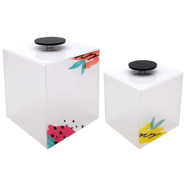 Boîte de récipient de stockage de cube acrylique claire avec couvercle- ensemble de 2 boîtes
