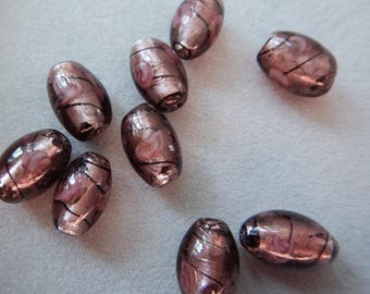 Vintage Japanese Oval beads with black swirls  DS 3011