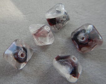 Chunky, Shabby Chic Purple and Clear Diamond shaped beads DS 3305