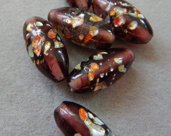 Vintage Japanese Oval beads with frit DS-3018