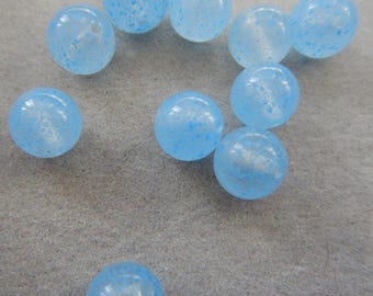 Frosted and spotted blue glass round beads DS 3080
