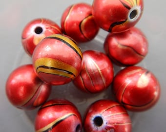 Aluminum Beads Swirled  Red,  Gold, and Black  DS 2425, 2426, 2427, 2428