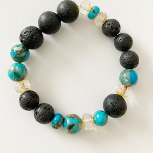 Black Lava & Blue Jasper Men&#39;s Bracelet