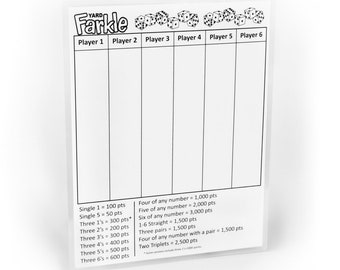 farkle score card etsy
