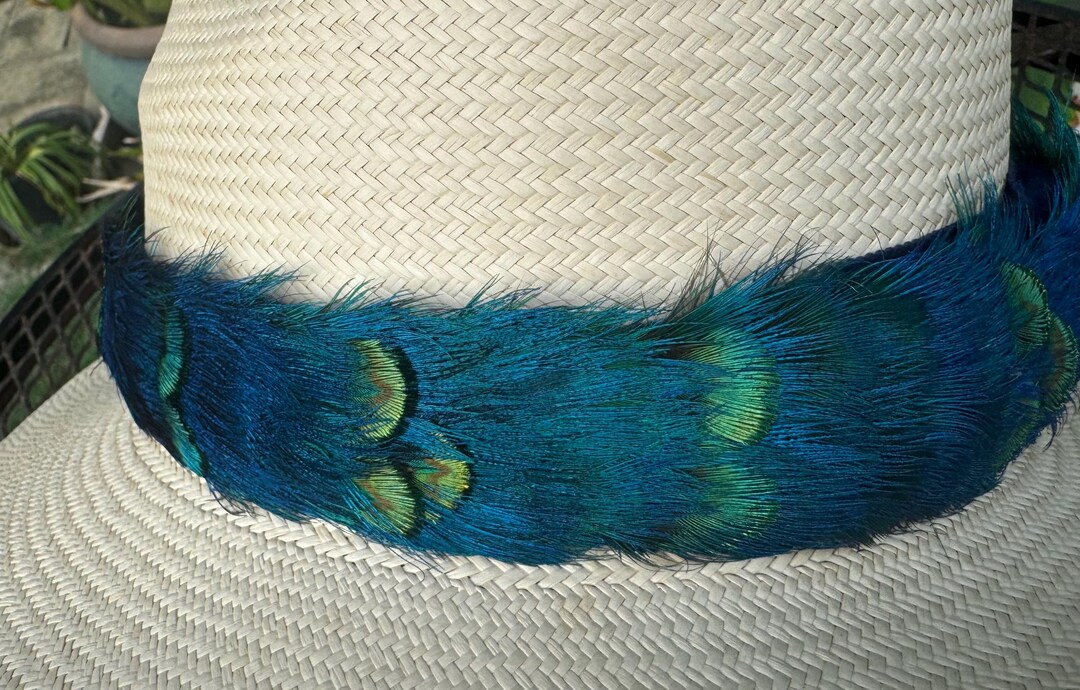 Peacock Guinea Feather & Turquoise Slab Hat Band + Choice of Hat 985w