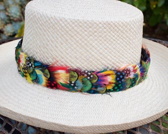 Leihulu humupapa second（white） Paniolo, Hawaiian Feather Lei Hatband (humupapa). 24