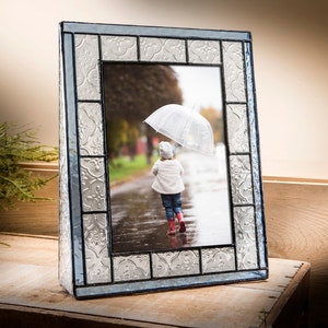 Stained Glass Picture Frame Blue Trims Clear Home Decor 5x7 Vertical Portrait Photo Frame Gift for Mom Girlfriend  Pic 159-57V