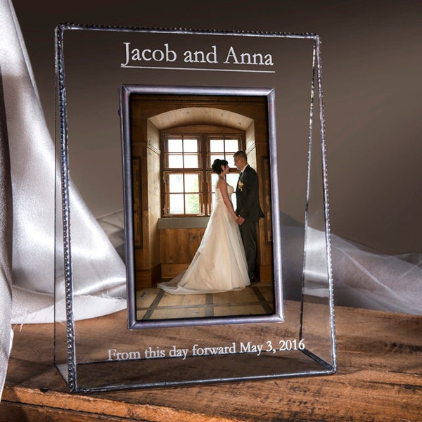 Wedding Picture Frame Personalized Engraved Glass Photo Frame Customized Gift for Couples Engagement Mr and Mrs Bridal Shower Pic 319 EP548