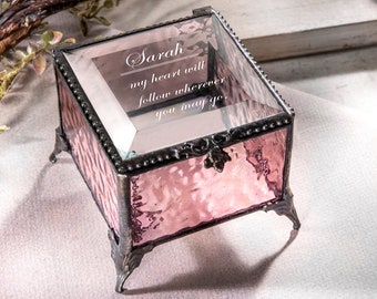 Custom Jewelry Box Personalized Message Quote Glass Keepsake Box Laser Engraved Gift for Daughter Friend Sister Decorative Trinket Box EB246