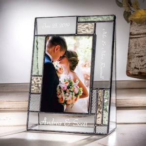 Wedding Picture Frame Personalized Gift Newly Married Couple Engagement Mr & Mrs Bridal Shower 4x6 or 5x7 Vertical Photo Pic 430 EP619 image 1