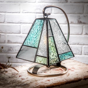 Small Lamp Night Light Table Lamp Accent Lighting Decorative Stained Glass Clear Green Blue  Lam 710