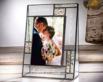 Wedding Picture Frame Personalized Gift Newly Married Couple Engagement Mr & Mrs  Bridal Shower 4x6 or 5x7 Vertical Photo Pic 430 EP619