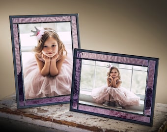 Purple Glass Picture Frame 4x6 5x7 Stained Glass Photo Frame Easel Graduation Gift for Her Birthday Anniversary Lavender Pic 369 Series