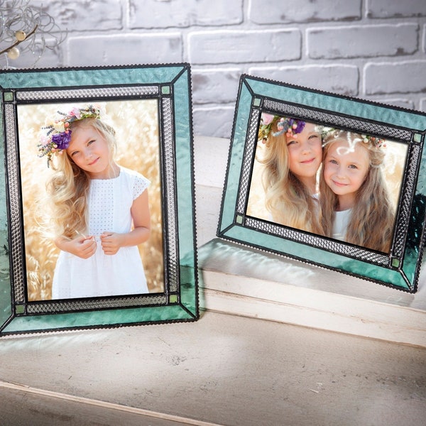 Aqua Blue Picture Frame 5x7, 4x6 Photo Frame Stained Glass Home Decor Wedding Gift for Mom Baby Frame Family Frame Pic 419 Series