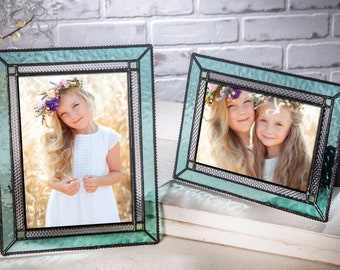 Aqua Blue Picture Frame 5x7, 4x6 Photo Frame Stained Glass Home Decor Wedding Gift for Mom Baby Frame Family Frame Pic 419 Series