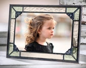Picture Frame 5x7, 4x6 Green and Antique Yellow Stained Glass Vintage Photo Display Gift for Mom Baby Frame Pic 404-57HV