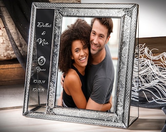 Anniversary Gift Picture Frame Personalized Gift for Couple Parents Engraved Glass Keepsake 5x7 Vertical Photo  Pic 393-57V EP637