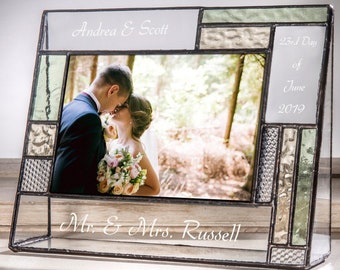 Wedding Picture Frame Personalized Gift for Newly Wed Couple Bride Groom Mr and Mrs Bridal Shower Photo 4x6 or 5x7 Horizontal Pic 430 EP619