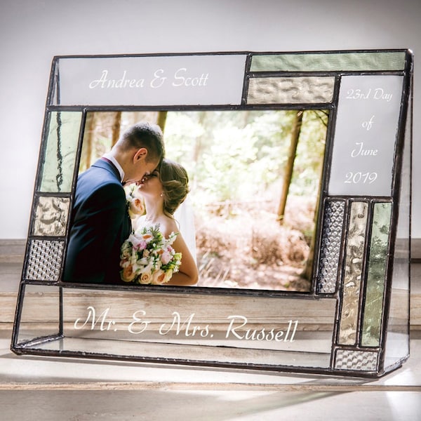 Wedding Picture Frame Personalized Gift for Newly Wed Couple Bride Groom Mr and Mrs Bridal Shower Photo 4x6 or 5x7 Horizontal Pic 430 EP619