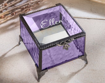 Personalized Jewelry Box Custom Engraved Glass Decorative Keepsake Gift for Her Woman Girl Girlfriend Mom Daughter Hinged Trinket Box EB 245