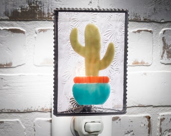 Cactus Night Light Fused Glass Home Decor Wall Plug in Nightlight - Ntl 229