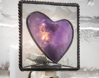 Heart Night Light Purple Stained Glass Decorative Bathroom Bedroom Nursery Night Lite Baby Gift Girls Room Home Decor Ntl 128