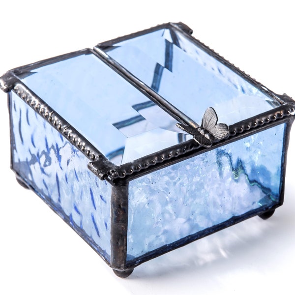 Blue Glass Jewelry Box Butterfly Trinket Box Keepsake Box Gift for Her Mom Christmas Birthday Gifts Decorative Box 185-3