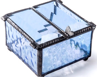 Blue Glass Jewelry Box Butterfly Trinket Box Keepsake Box Gift for Her Mom Christmas Birthday Gifts Decorative Box 185-3