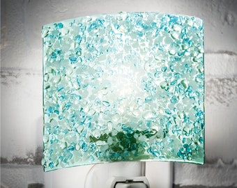 Night Light Aquamarine Blue Green Fused Glass Bathroom Bedroom Kitchen Decorative Wall Plug In Accent Ntl 155-2