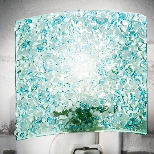 Night Light Aquamarine Blue Green Fused Glass Bathroom Bedroom Etsy