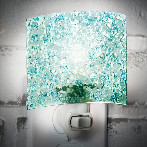 Night Light Aquamarine Blue Green Fused Glass Bathroom Bedroom Kitchen Decorative Wall Plug In Accent Ntl 155-2