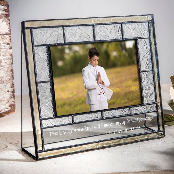 Confirmation Sponsor Gift Picture Frame Personalized Baptism Godparent Engraved Stained Glass 4x6 Photo Frame Pic 387 EP611 Series