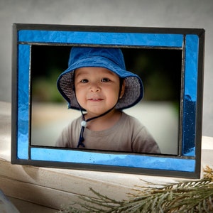 Blue Picture Frame 5x7 or 4x6 Stained Glass Photo Frame Easel Back Tabletop Frame Boy's Room Home Decor Gift for Dad Pic 324 Series