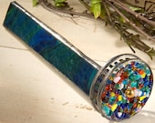 Kaleidoscope Stained Glass Green Blue Opalescent Double Wheel Fused Art Glass Gift for Dad Mom Collector Home Office Decor Kal 106