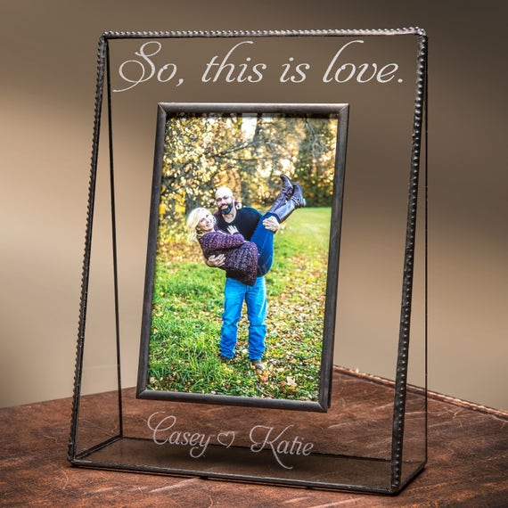 Wedding Personalized Picture Frame Gift Engraved Glass Photo Image 0