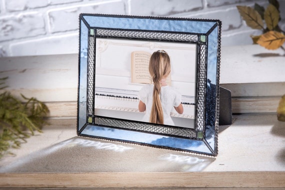 Blue Picture Frame 5x7 4x6 Tabletop Photo Frame Antique Stained Glass Gift for Mom Girl Woman Wedding Frame J Devlin Pic 418 Series